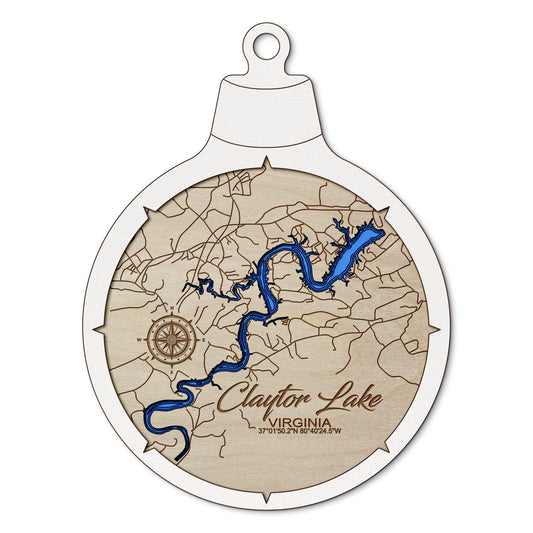 Claytor Lake, Virginia Custom 3D Layered Wood Lake Map Ornament | Handcrafted Bathymetric Art