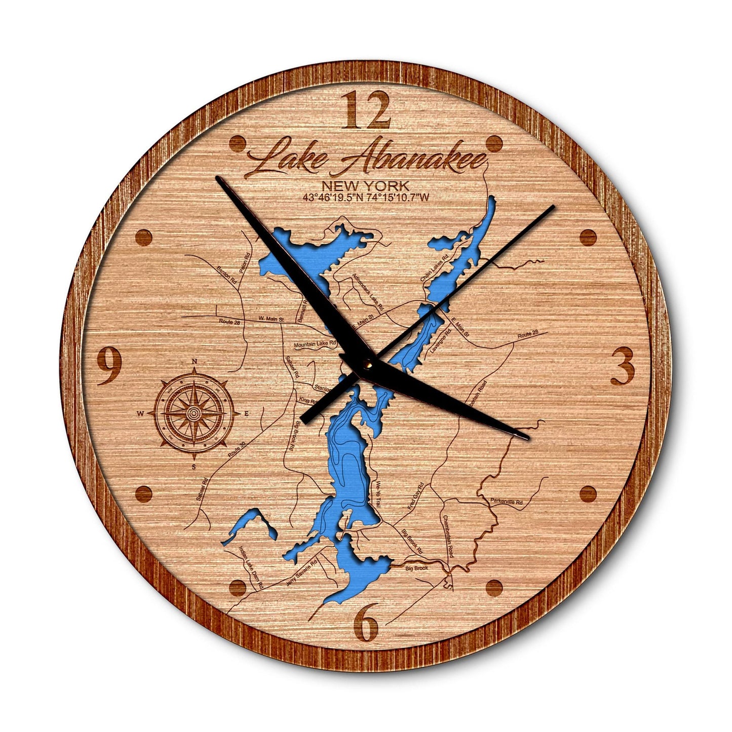 Lake Abanakee, New York 14in Layered Map Clock - Any Lake, Pond, or Reservoir - Unique Home Decor