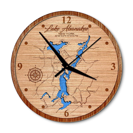 Lake Abanakee, New York 14in Layered Map Clock - Any Lake, Pond, or Reservoir - Unique Home Decor