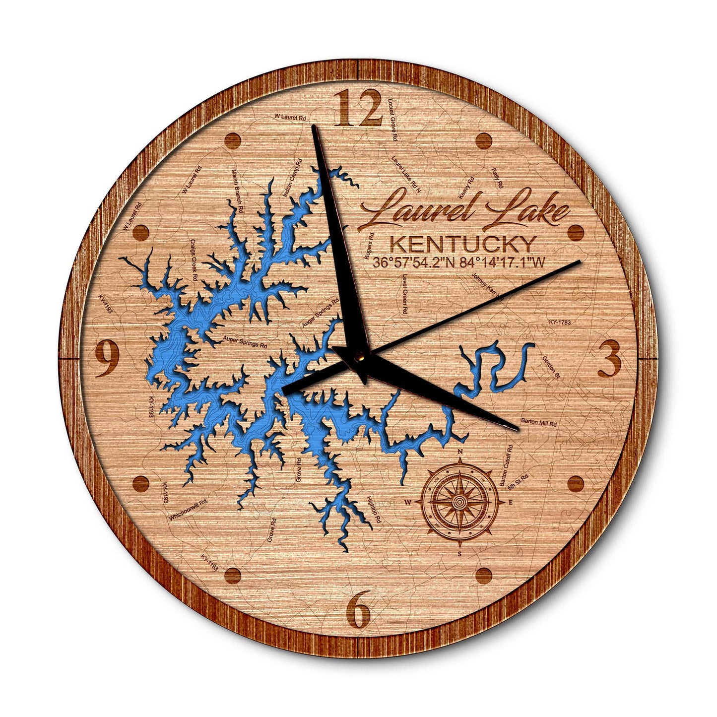 Laurel River Lake, Kentucky 14in Layered Map Clock - Any Lake, Pond, or Reservoir - Unique Home Decor