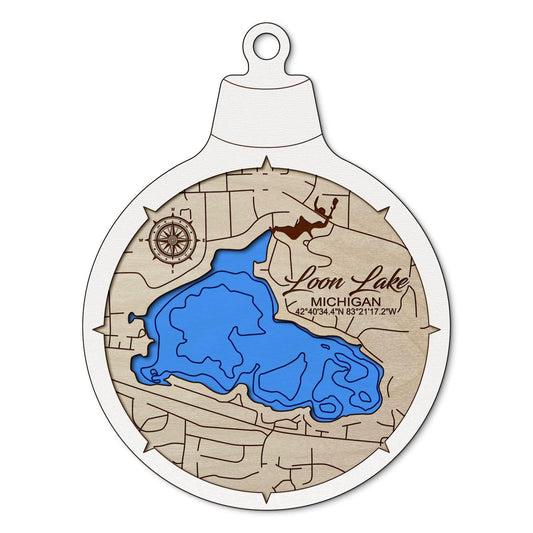 Loon Lake in Waterford Township, Michigan Custom 3D Layered Wood Lake Map Ornament | Handcrafted Bathymetric Art