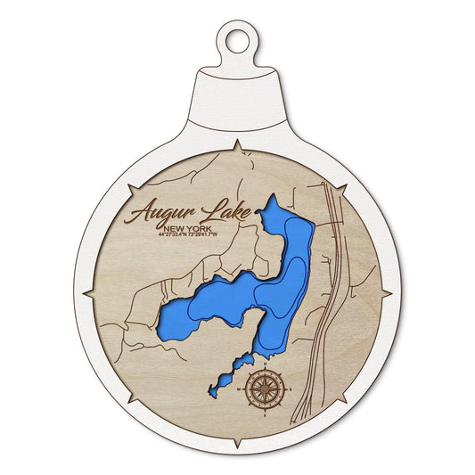 Augur Lake New York Custom 3D Layered Wood Lake Map Ornament | Handcrafted Bathymetric Art