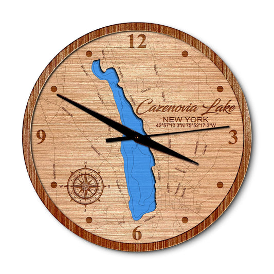 Cazenovia Lake New York 14in Layered Map Clock - Any Lake, Pond, or Reservoir - Unique Home Decor