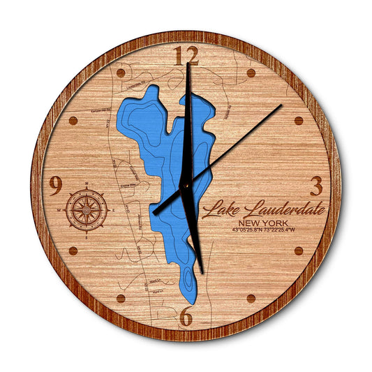 Lake Lauderdale New York 14in Layered Map Clock - Any Lake, Pond, or Reservoir - Unique Home Decor