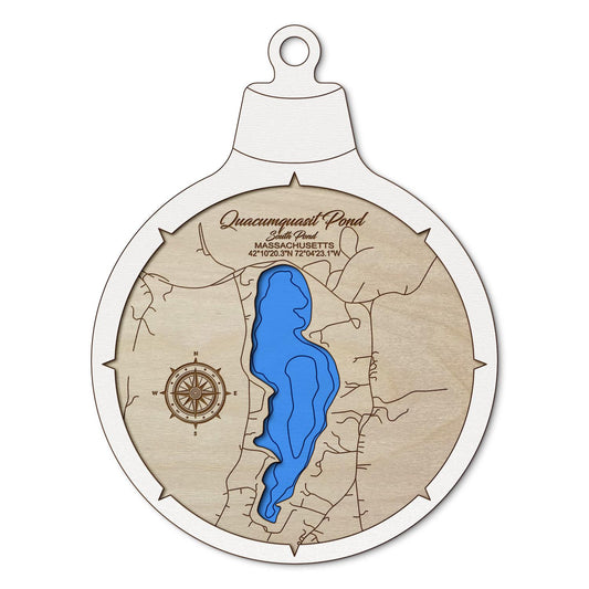 Quacumquasit Pond (South Pond) Massachusetts Custom 3D Layered Wood Lake Map Ornament | Handcrafted Bathymetric Art
