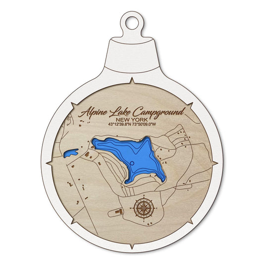 Alpine Lake Campground New York Custom 3D Layered Wood Lake Map Ornament | Handcrafted Bathymetric Art