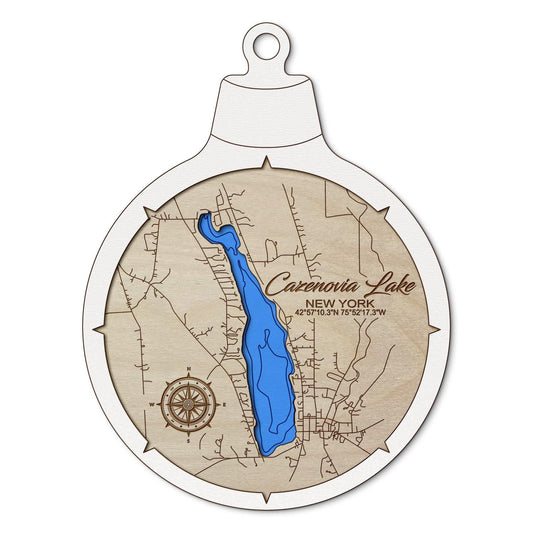 Cazenovia Lake New York Custom 3D Layered Wood Lake Map Ornament | Handcrafted Bathymetric Art
