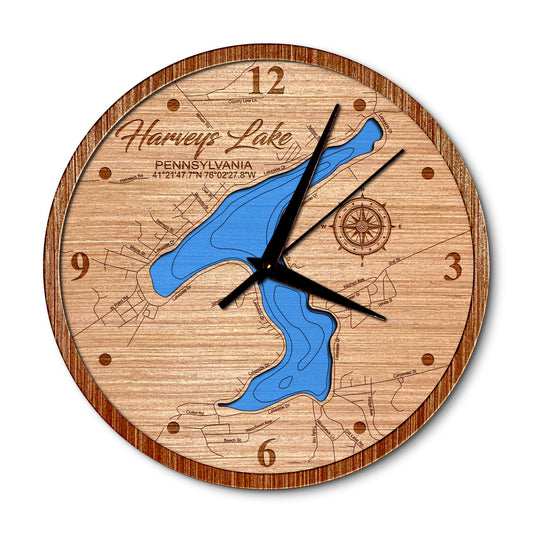 Harveys Lake, Pennsylvania 14in Layered Map Clock - Any Lake, Pond, or Reservoir - Unique Home Decor