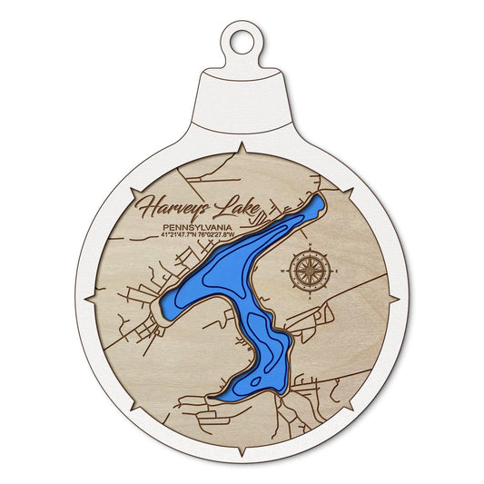 Harveys Lake, Pennsylvania Custom 3D Layered Wood Lake Map Ornament | Handcrafted Bathymetric Art