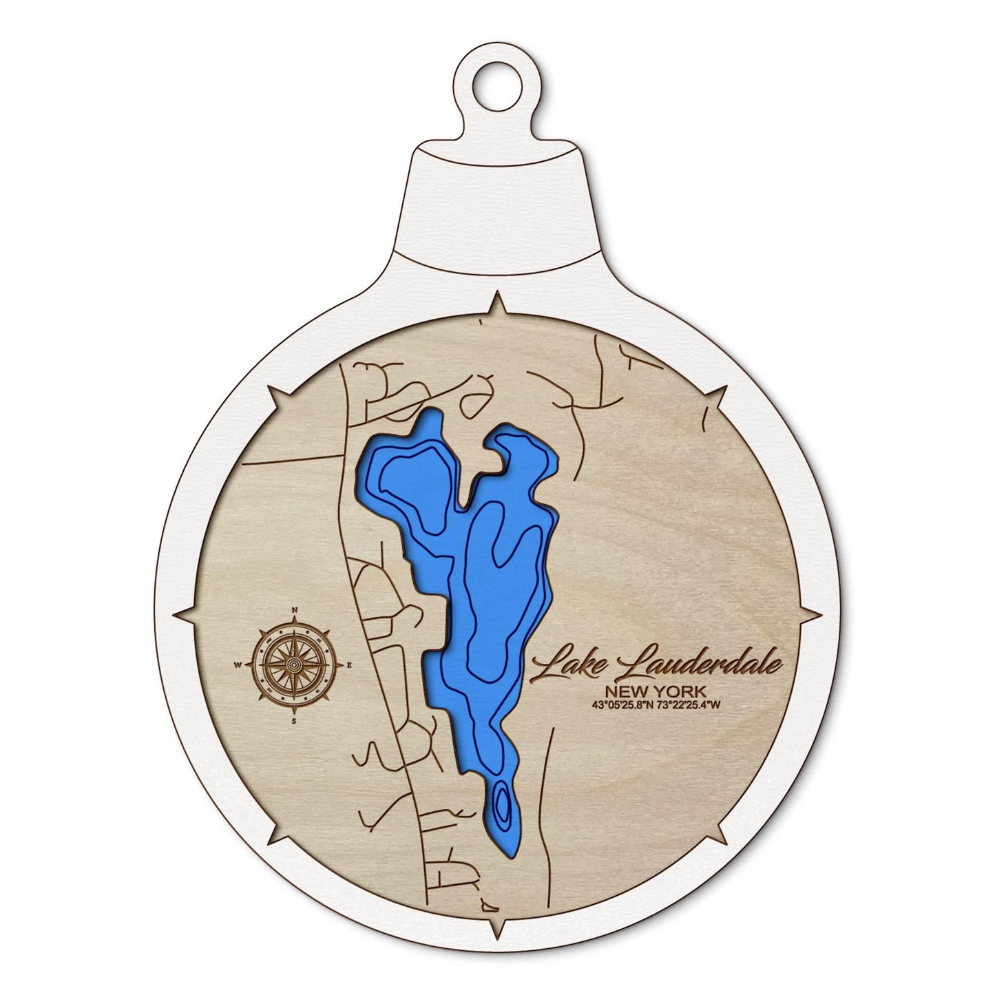 Lake Lauderdale New York Custom 3D Layered Wood Lake Map Ornament | Handcrafted Bathymetric Art