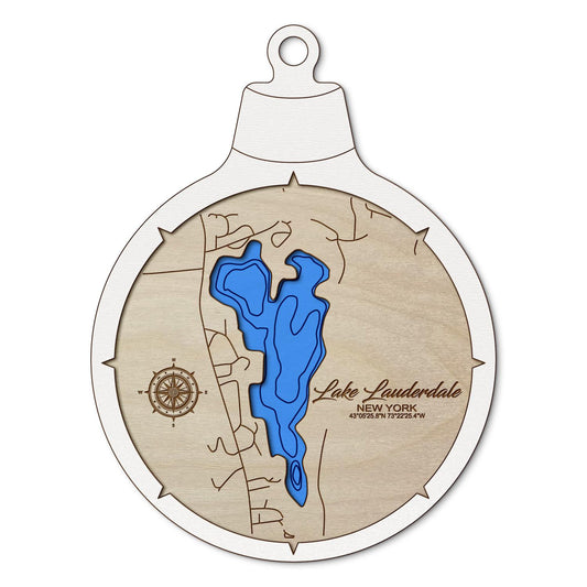 Lake Lauderdale New York Custom 3D Layered Wood Lake Map Ornament | Handcrafted Bathymetric Art
