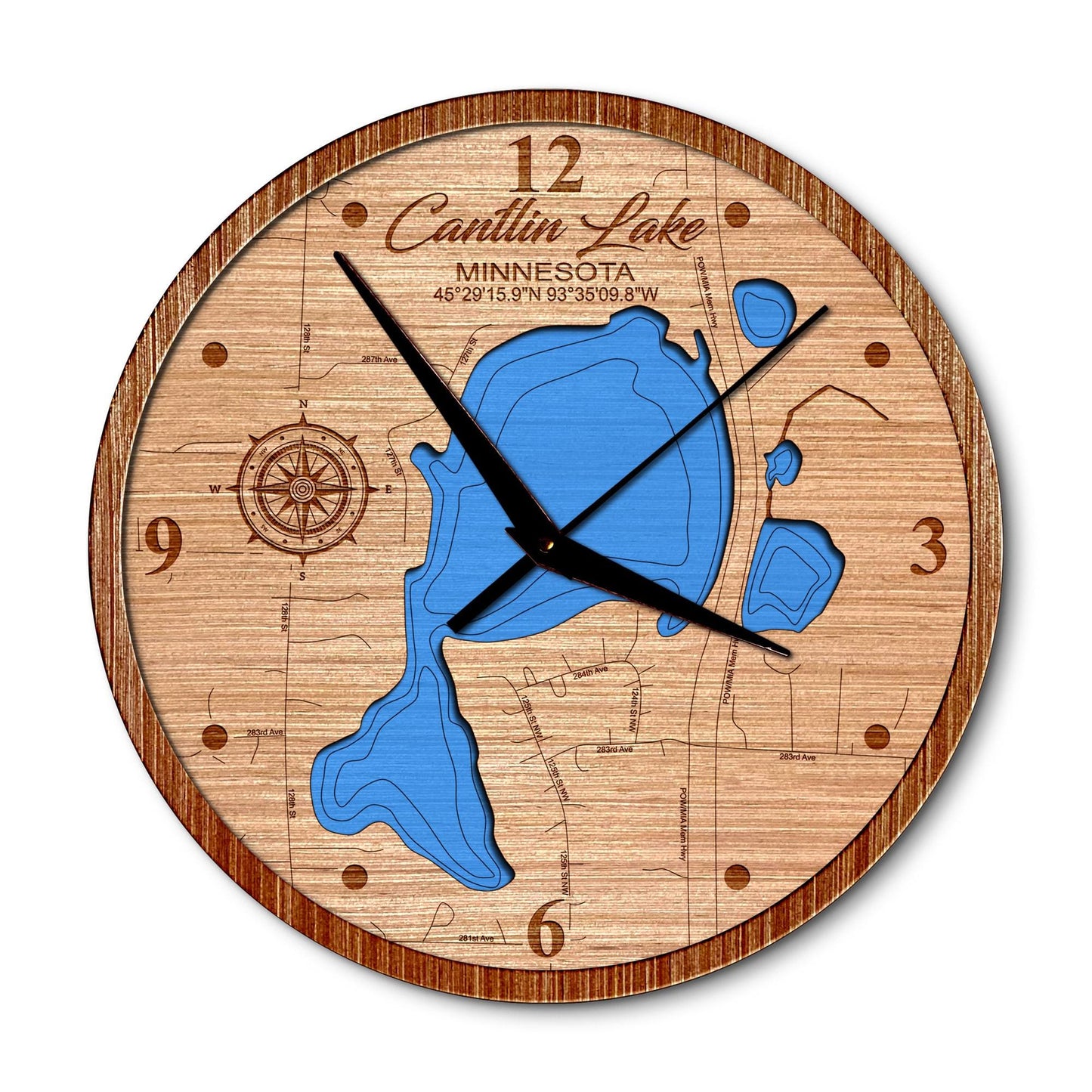 Cantlin Lake, Minnesota 14in Layered Map Clock - Any Lake, Pond, or Reservoir - Unique Home Decor