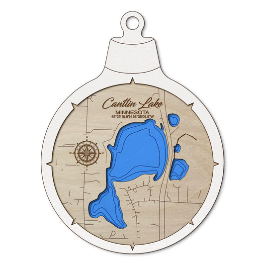 Cantlin Lake, Minnesota Custom 3D Layered Wood Lake Map Ornament | Handcrafted Bathymetric Art