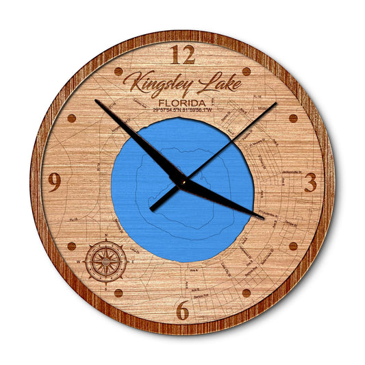 Kingsley Lake, Florida 14in Layered Map Clock - Any Lake, Pond, or Reservoir - Unique Home Decor