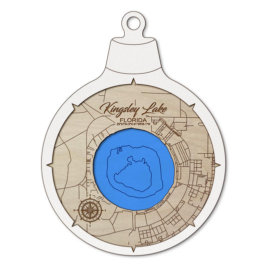 Kingsley Lake, Florida Custom 3D Layered Wood Lake Map Ornament | Handcrafted Bathymetric Art