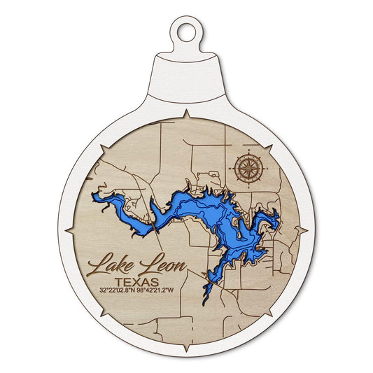 Lake Leon, Texas Custom 3D Layered Wood Lake Map Ornament | Handcrafted Bathymetric Art