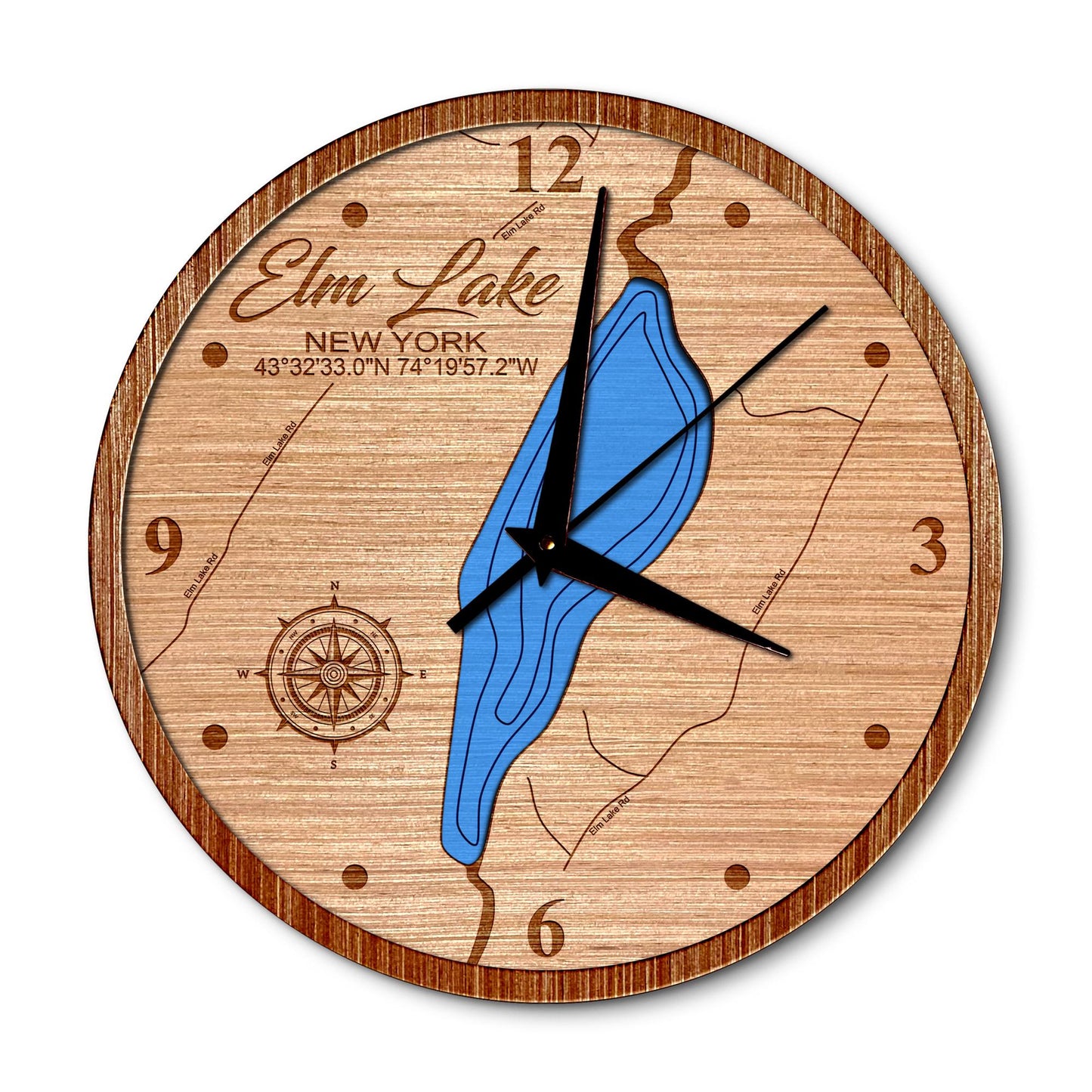 Elm Lake in Speculator, New York 14in Layered Map Clock - Any Lake, Pond, or Reservoir - Unique Home Decor