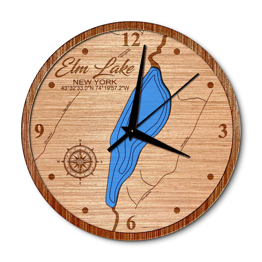 Elm Lake in Speculator, New York 14in Layered Map Clock - Any Lake, Pond, or Reservoir - Unique Home Decor