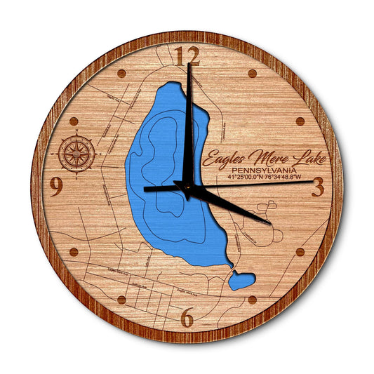 Eagles Mere Lake, Pennsylvania 14in Layered Map Clock - Any Lake, Pond, or Reservoir - Unique Home Decor