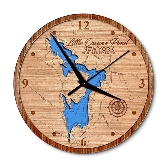 Little Ossipee Pond, Maine 14in Layered Map Clock - Any Lake, Pond, or Reservoir - Unique Home Decor