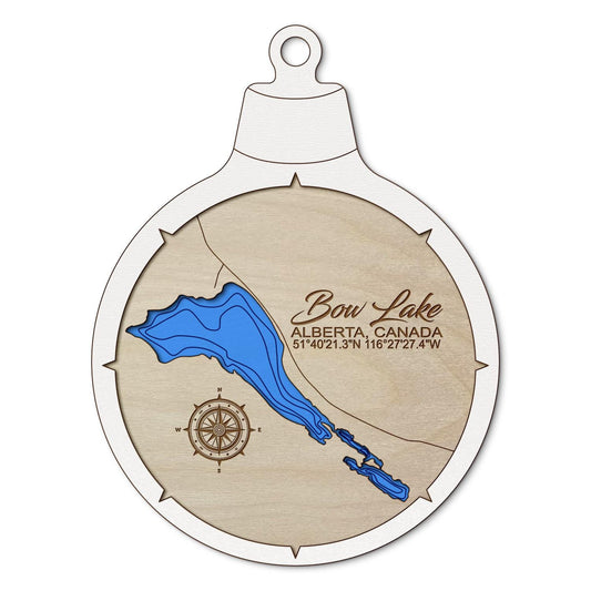 Bow Lake, Canada Custom 3D Layered Wood Lake Map Ornament | Handcrafted Bathymetric Art