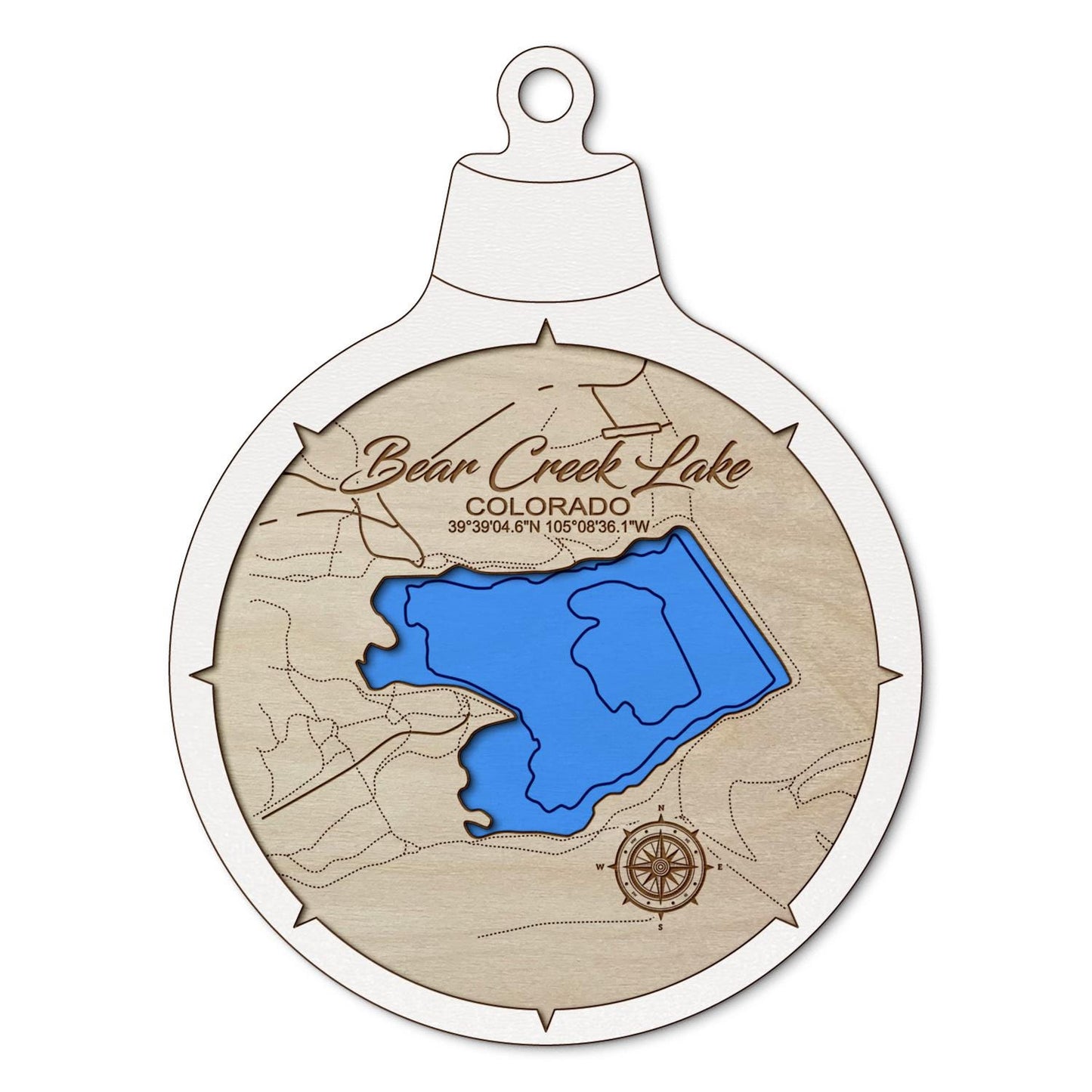 Bear Creek Lake, Colorado Custom 3D Layered Wood Lake Map Ornament | Handcrafted Bathymetric Art