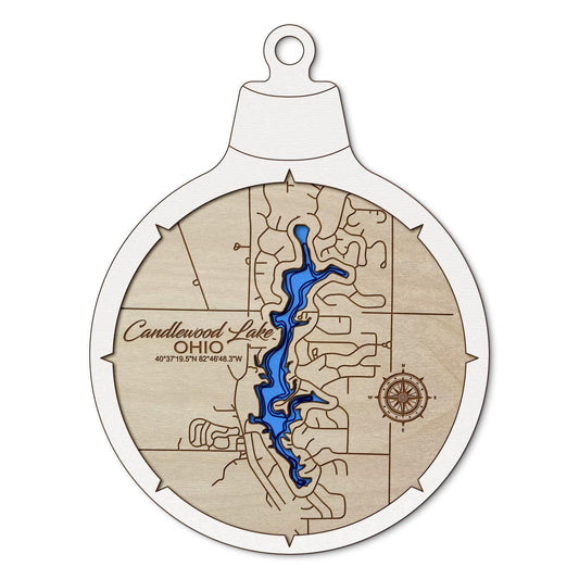 Candlewood Lake, Ohio Custom 3D Layered Wood Lake Map Ornament | Handcrafted Bathymetric Art