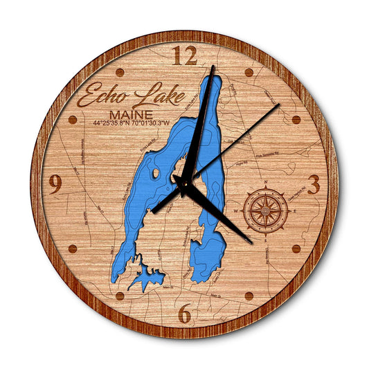 Echo Lake in Readfield, Maine 14in Layered Map Clock - Any Lake, Pond, or Reservoir - Unique Home Decor