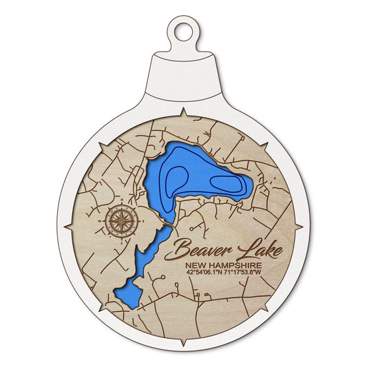 Beaver Lake in Derry, New Hampshire Custom 3D Layered Wood Lake Map Ornament | Handcrafted Bathymetric Art