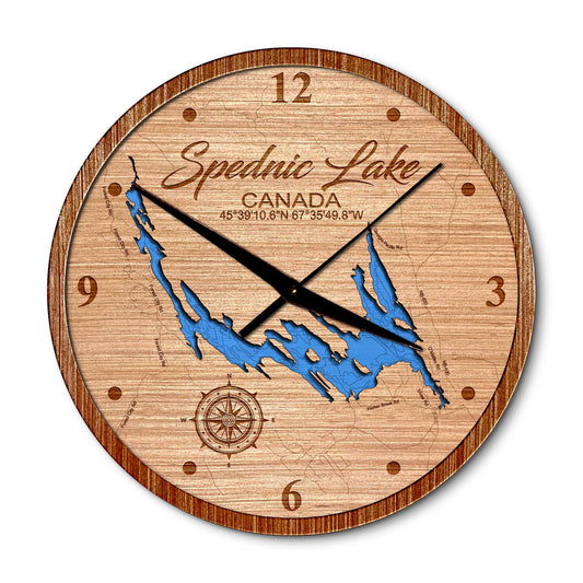 Spednic Lake in New Brunswick, Canada 14in Layered Map Clock - Any Lake, Pond, or Reservoir - Unique Home Decor