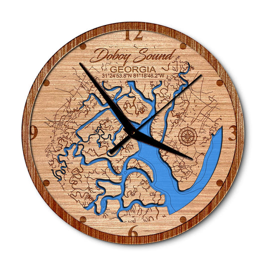 Doboy Sound, Georgia 14in Layered Map Clock - Any Lake, Pond, or Reservoir - Unique Home Decor