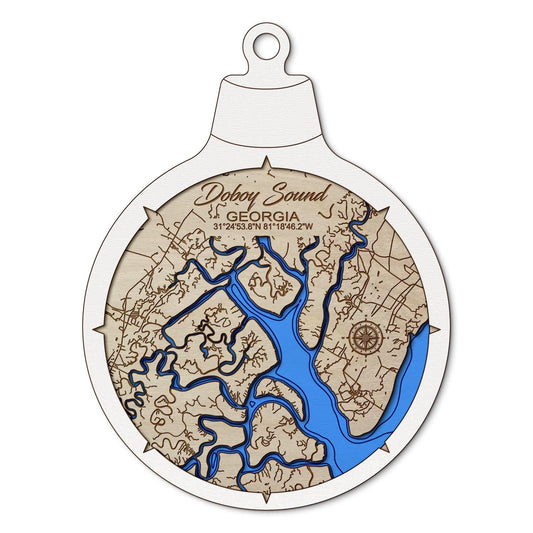 Doboy Sound, Georgia Custom 3D Layered Wood Lake Map Ornament | Handcrafted Bathymetric Art