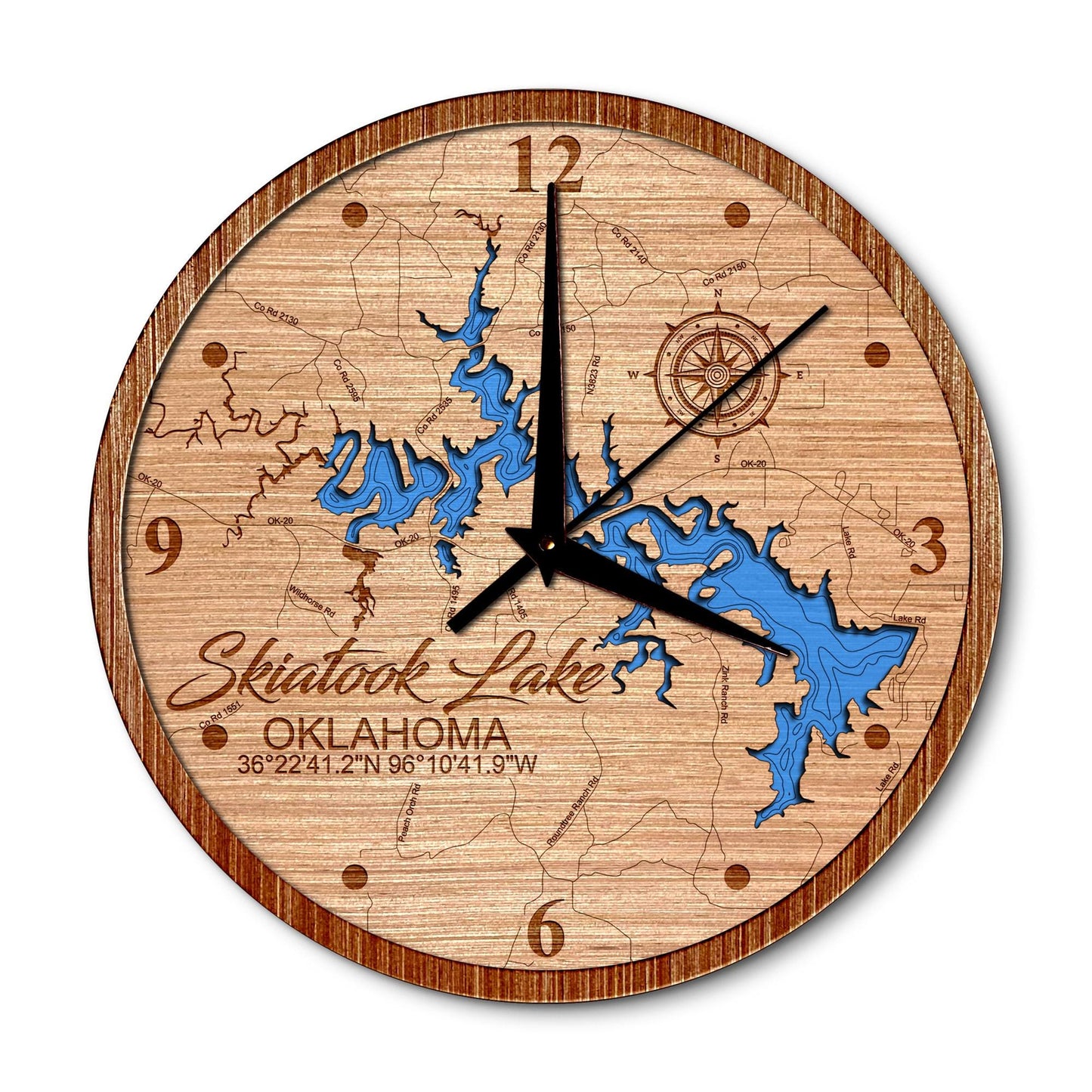 Skiatook Lake, Oklahoma 14in Layered Map Clock - Any Lake, Pond, or Reservoir - Unique Home Decor