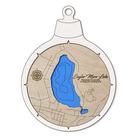 Eagles Mere Lake, Pennsylvania Custom 3D Layered Wood Lake Map Ornament | Handcrafted Bathymetric Art