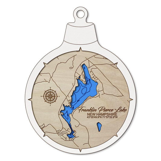 Franklin Pierce Lake, New Hampshire Custom 3D Layered Wood Lake Map Ornament | Handcrafted Bathymetric Art