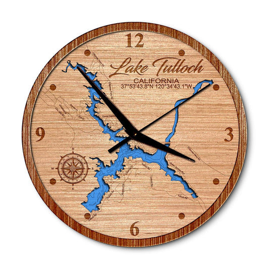 Lake Tulloch, California 14in Layered Map Clock - Any Lake, Pond, or Reservoir - Unique Home Decor
