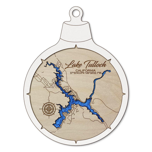 Lake Tulloch, California Custom 3D Layered Wood Lake Map Ornament | Handcrafted Bathymetric Art