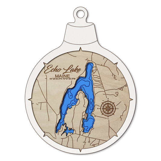 Echo Lake in Readfield, Maine Custom 3D Layered Wood Lake Map Ornament | Handcrafted Bathymetric Art