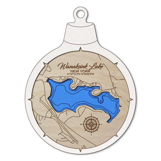 Wanaksink Lake, New York Custom 3D Layered Wood Lake Map Ornament | Handcrafted Bathymetric Art