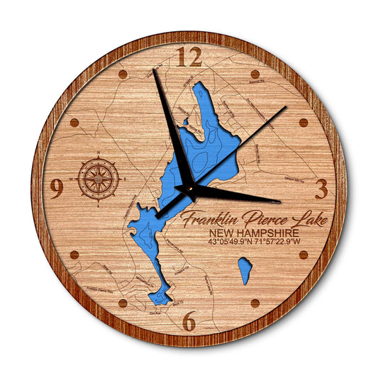 Franklin Pierce Lake, New Hampshire 14in Layered Map Clock - Any Lake, Pond, or Reservoir - Unique Home Decor
