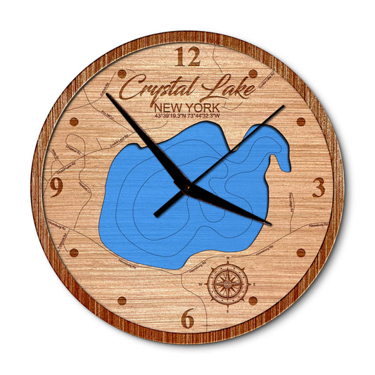 Crystal Lake, Horicon New York 14in Layered Map Clock - Any Lake, Pond, or Reservoir - Unique Home Decor