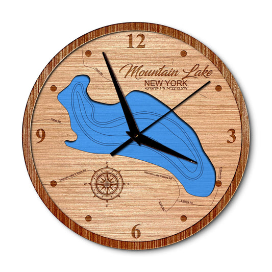 Mountain Lake in Gloversville New York 14in Layered Map Clock - Any Lake, Pond, or Reservoir - Unique Home Decor