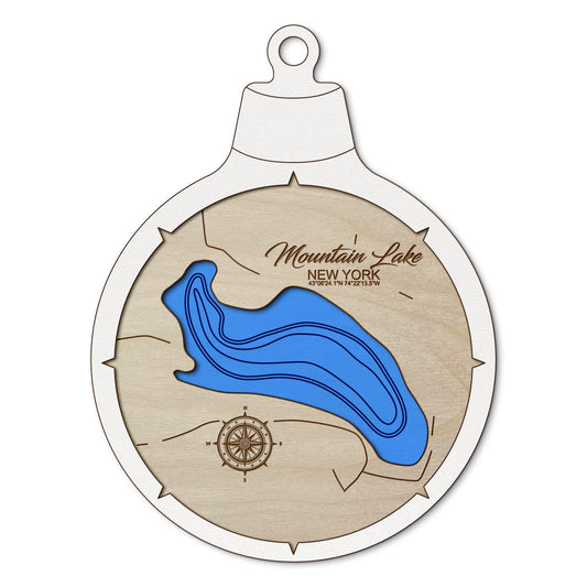 Mountain Lake in Gloversville New York Custom 3D Layered Wood Lake Map Ornament | Handcrafted Bathymetric Art