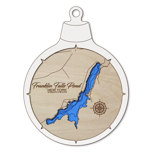 Franklin Falls Pond, New York Custom 3D Layered Wood Lake Map Ornament | Handcrafted Bathymetric Art