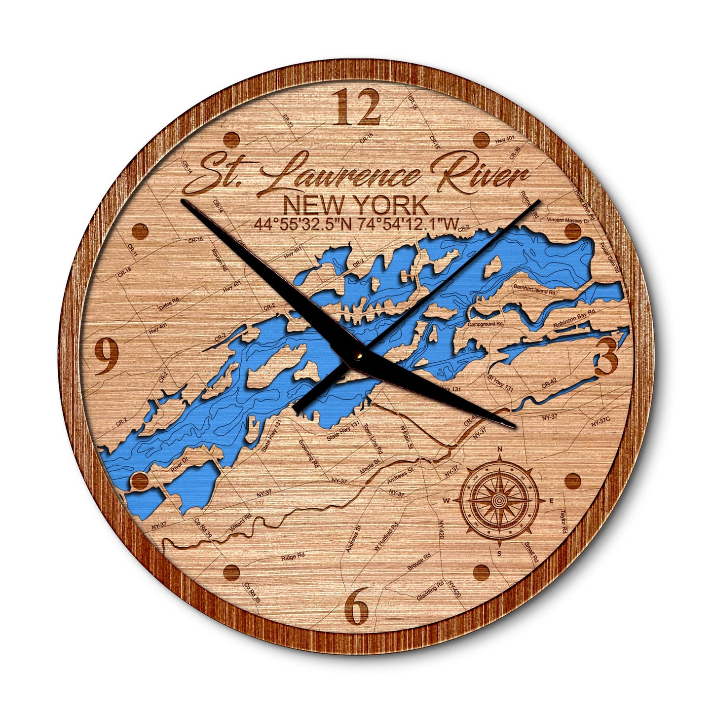 St. Lawrence River, New York 14in Layered Map Clock - Any Lake, Pond, or Reservoir - Unique Home Decor