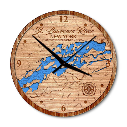 St. Lawrence River, New York 14in Layered Map Clock - Any Lake, Pond, or Reservoir - Unique Home Decor