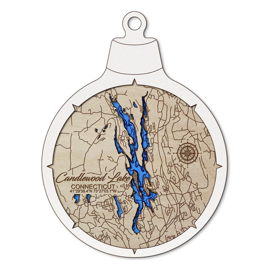 Candlewood Lake, Connecticut Custom 3D Layered Wood Lake Map Ornament | Handcrafted Bathymetric Art