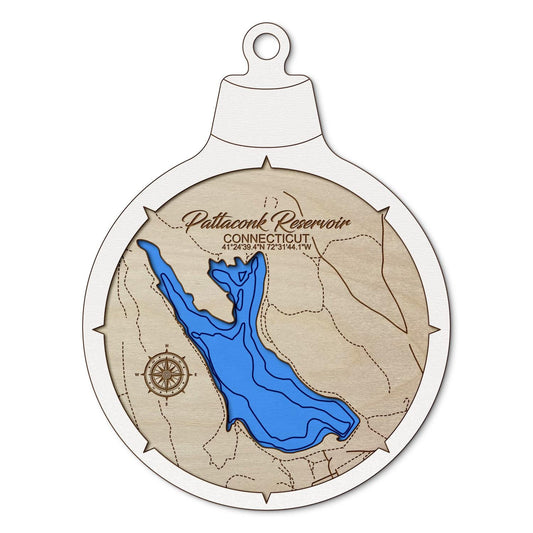 Pattaconk Reservoir, Connecticut Custom 3D Layered Wood Lake Map Ornament | Handcrafted Bathymetric Art