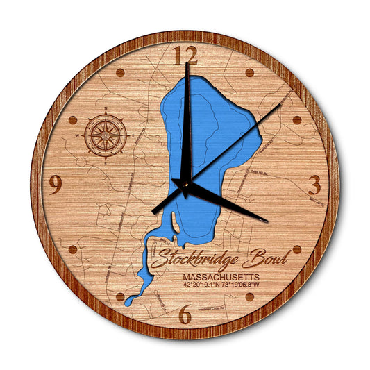 Mahkeenac Lake(Stockbridge Bowl), Massachusetts 14in Layered Map Clock - Any Lake, Pond, or Reservoir - Unique Home Decor