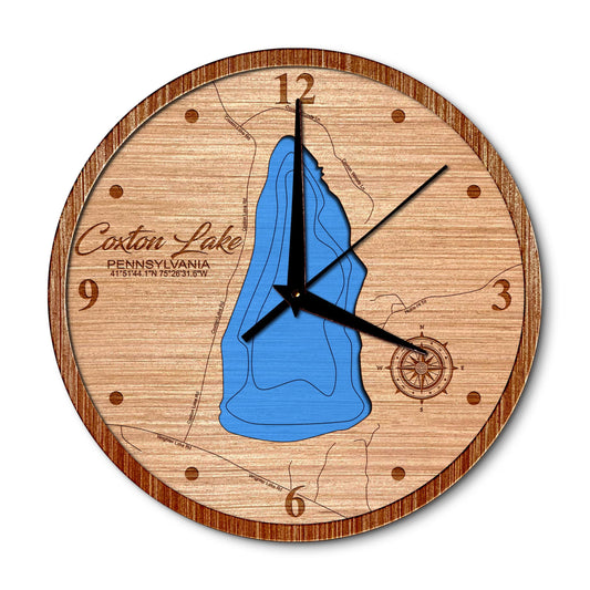 Coxton Lake in Thompson Pennsylvania 14in Layered Map Clock - Any Lake, Pond, or Reservoir - Unique Home Decor